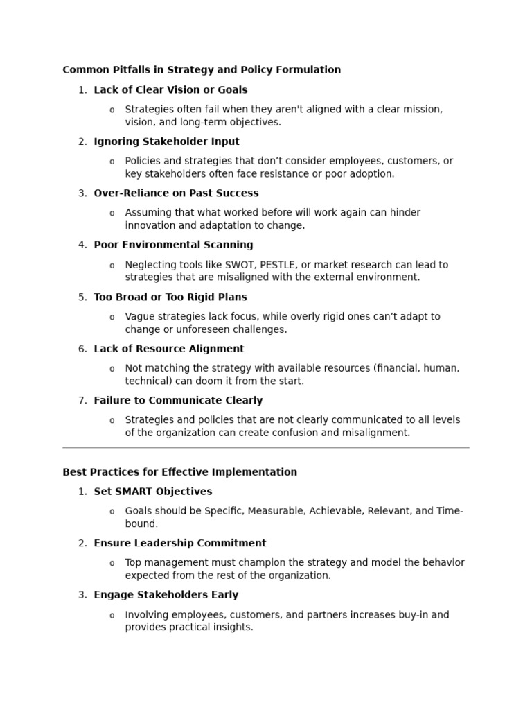 Avoiding Strategy Formulation Pitfalls | PDF | Performance Indicator | Goal