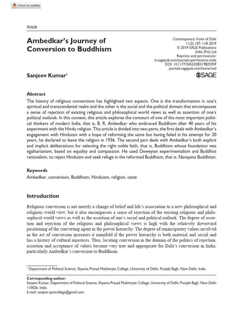 Kumar 2019 Ambedkar S Journey of Conversion To Buddhism | PDF | Dalit ...