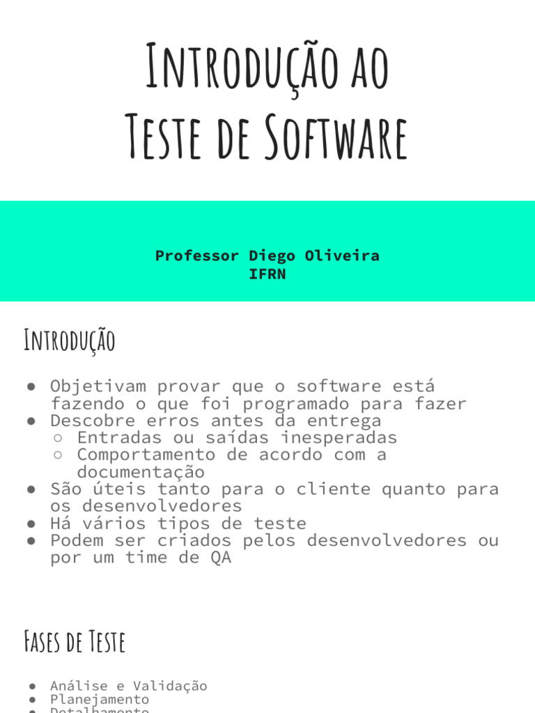 Introdução ao Teste de Software | PDF | Testes de software | Controle ...