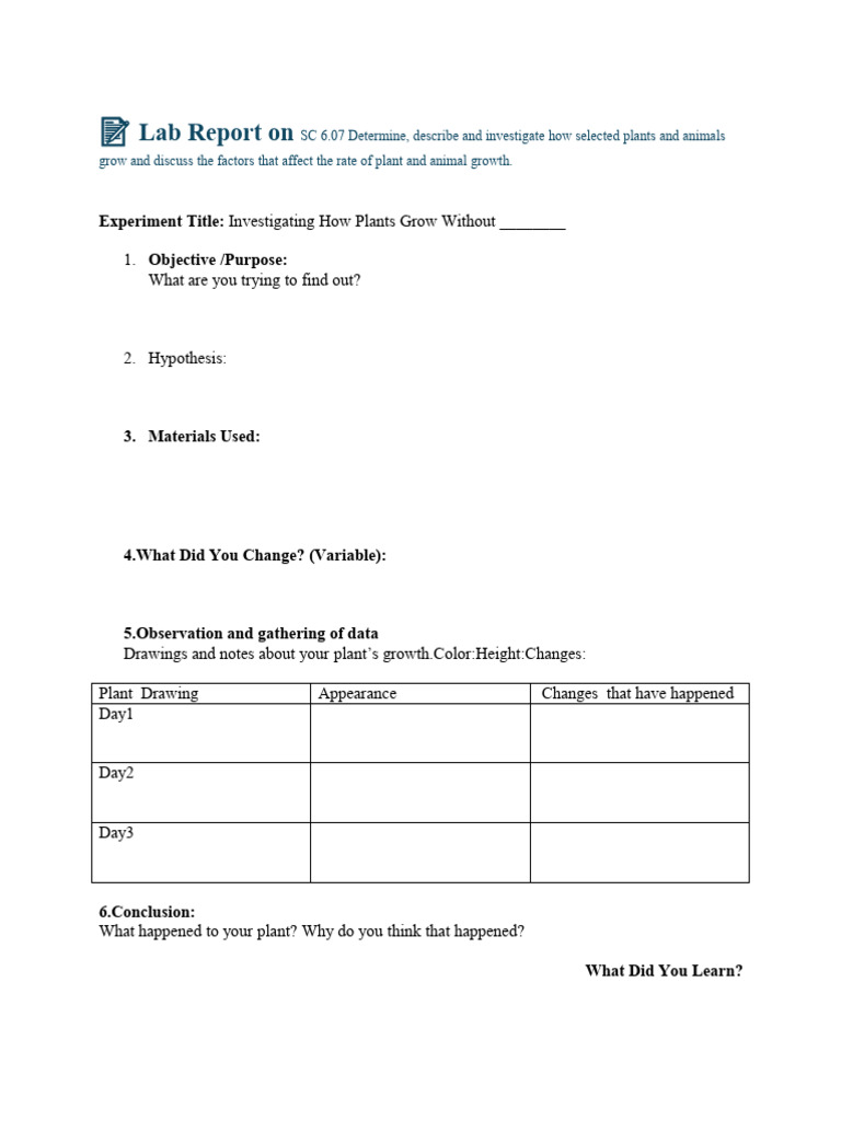 Plant Growth Investigation Lab Report | PDF