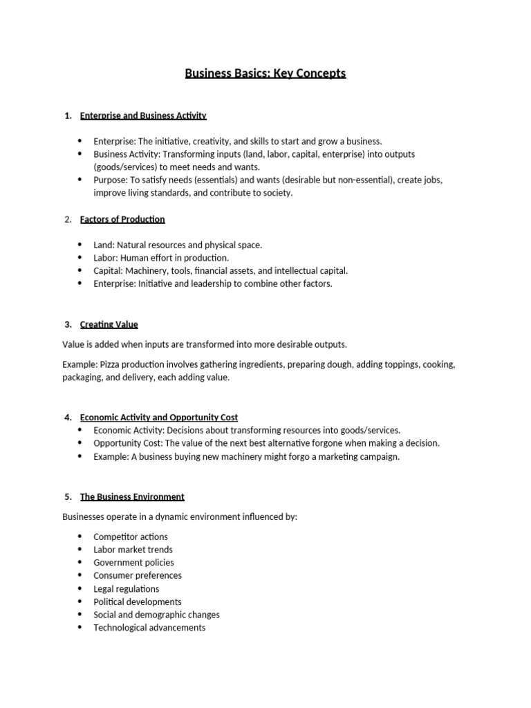 Business Basics: Key Concepts Explained | PDF | Business | Factors Of ...