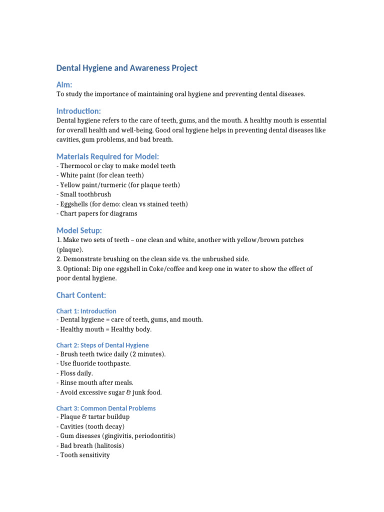 Dental Hygiene Awareness Project Guide | PDF