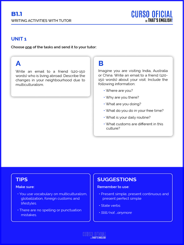 b1.1 Writing Tasks U1 | PDF