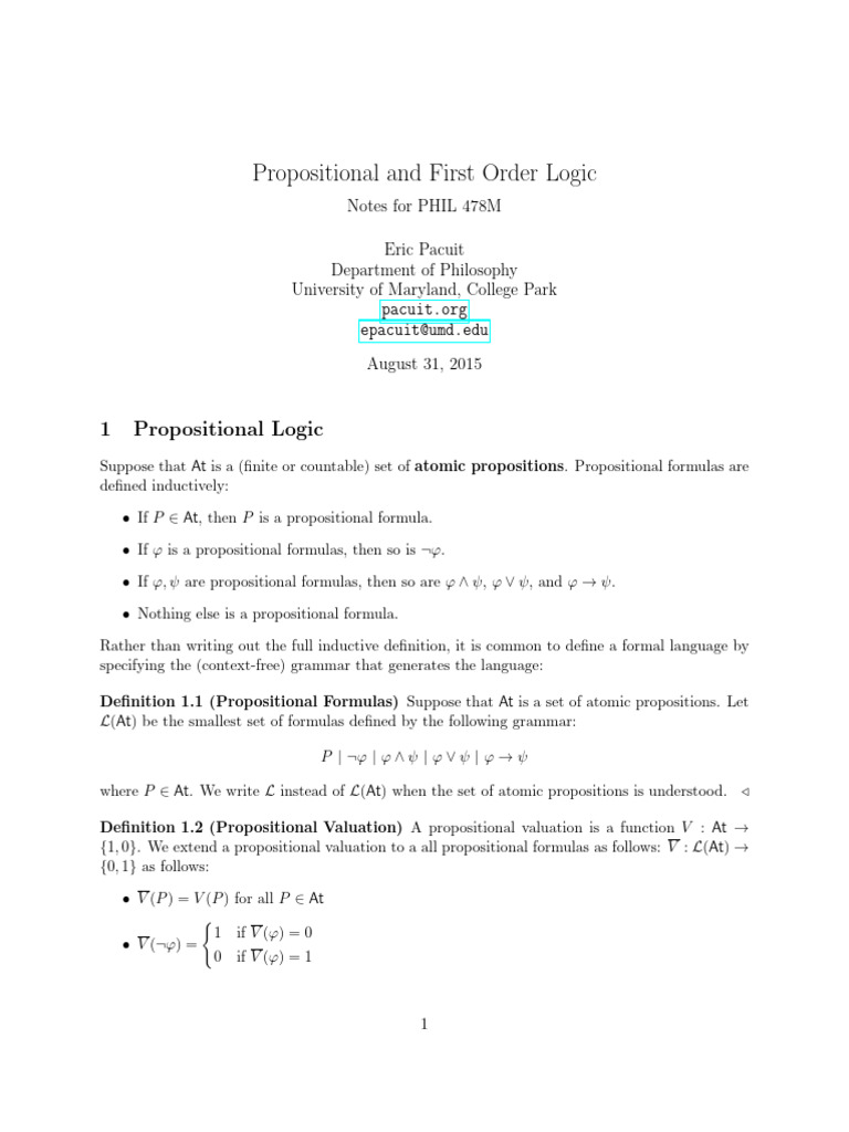 Propositional and First Order Logic Notes | PDF | First Order Logic ...