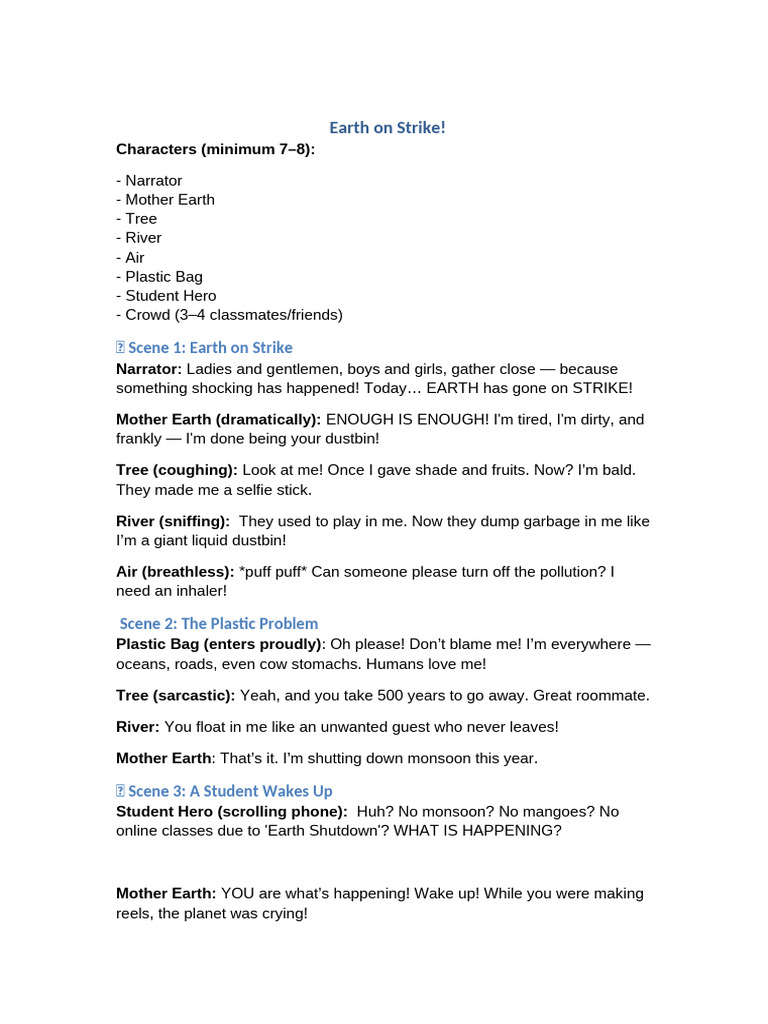 Earth On Strike Play Script | PDF