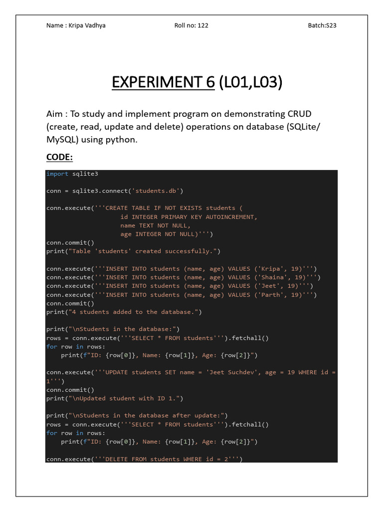 Python CRUD Operations with SQLite | PDF