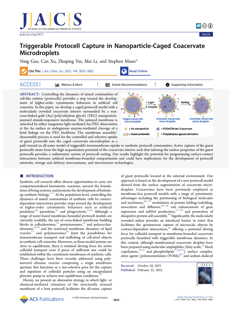 Triggerable Protocell Capture Mechanism | PDF | Nanoparticle | Chemistry