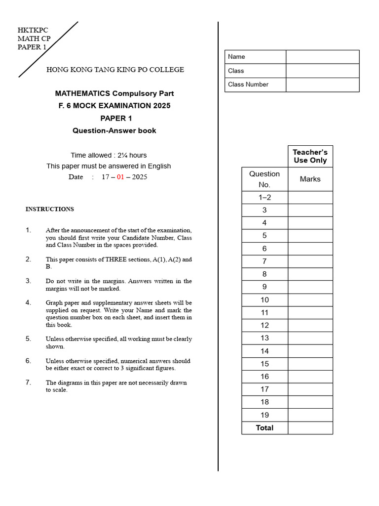 2025 Mock Exam Mathematics Paper 1 | PDF | Sphere | Euclidean Geometry