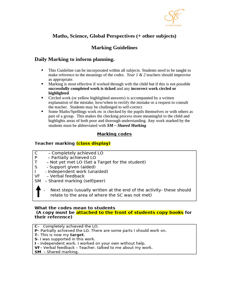 Marking Guidelines for Student Assessment | PDF