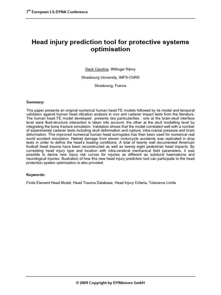 Head Injury Prediction Tool Development | PDF | Young's Modulus ...