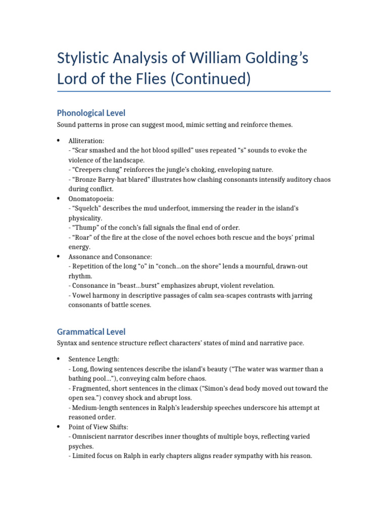 Stylistic Analysis of Golding's Prose | PDF