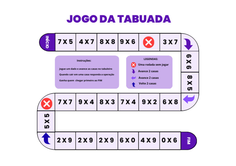 Poster Educacional Jogo de Tabuleiro Tabuada Roxo PDF | PDF