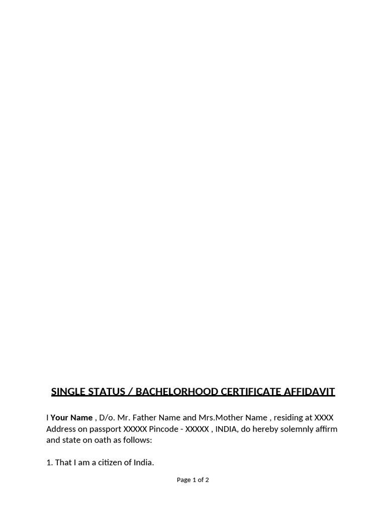 Single Status Certificate Affidavit | PDF