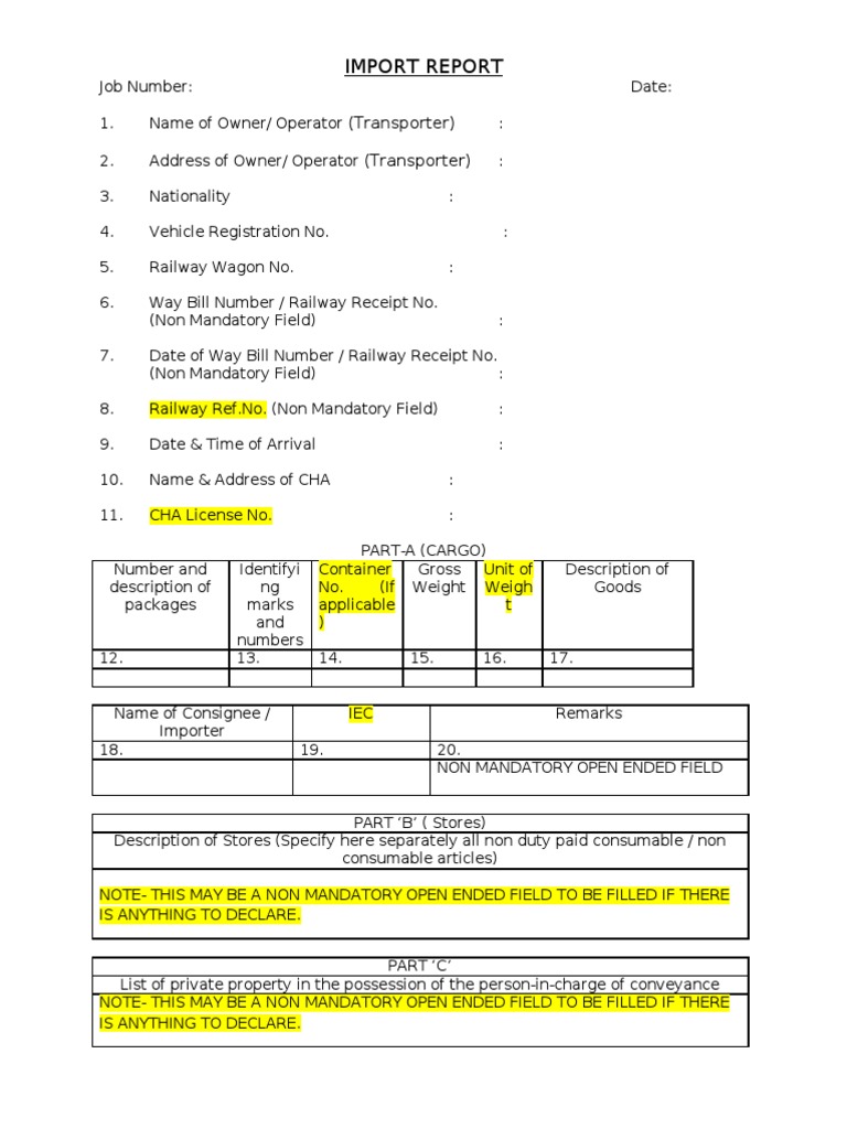 Import Report and Pre-Import Declaration | PDF
