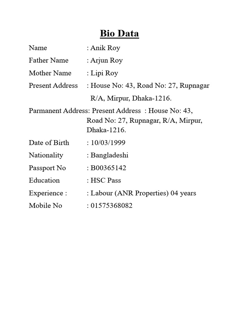 Bio Data | PDF