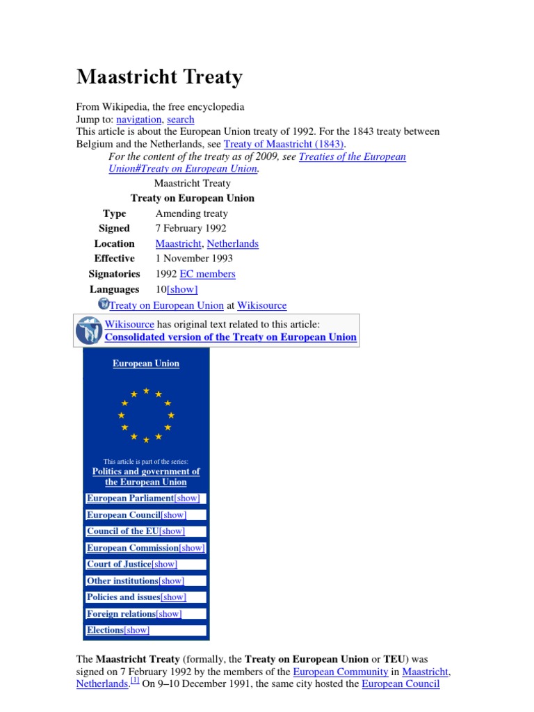 Maastricht Treaty | PDF | Maastricht Treaty | European Economic Community