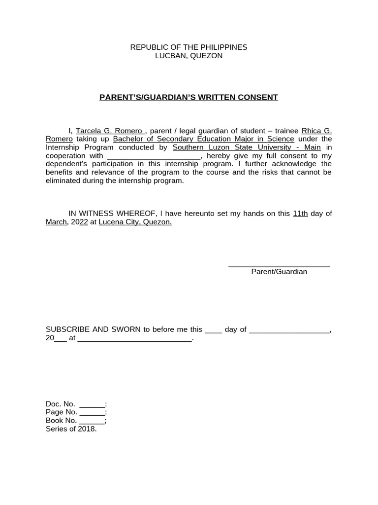 Parents Guardians Written Consent | PDF