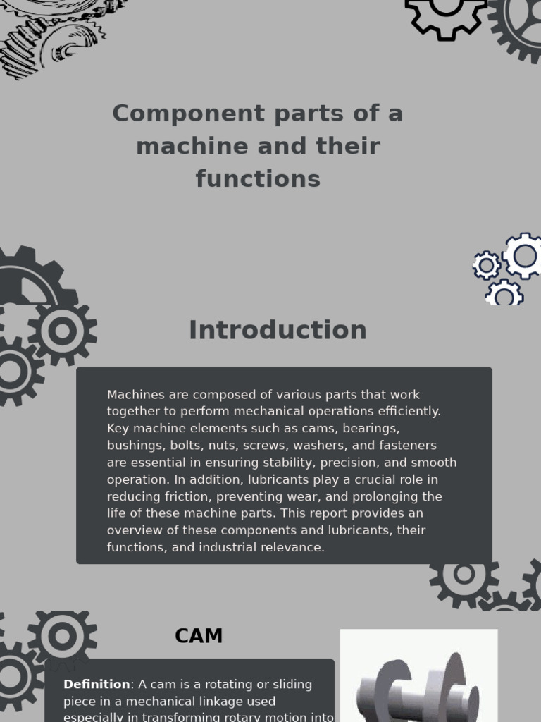 Machine Components and Functions Guide | PDF | Motor Oil | Lubricant