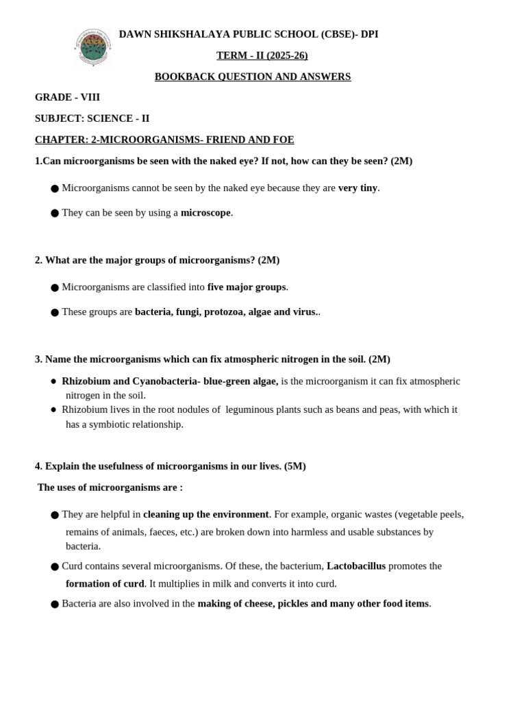 Term-2, BIO, CHAPTER-2&6-BOOKBACK QUESTION & ANSWERS | PDF ...