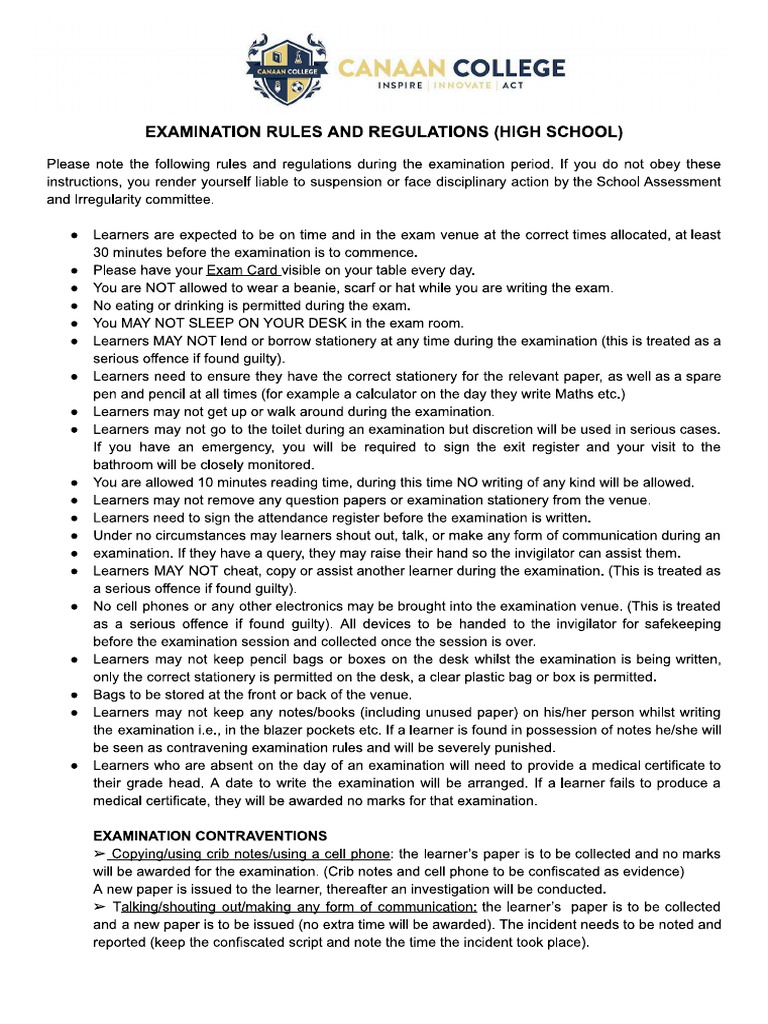 Examination Rules 2025 | PDF
