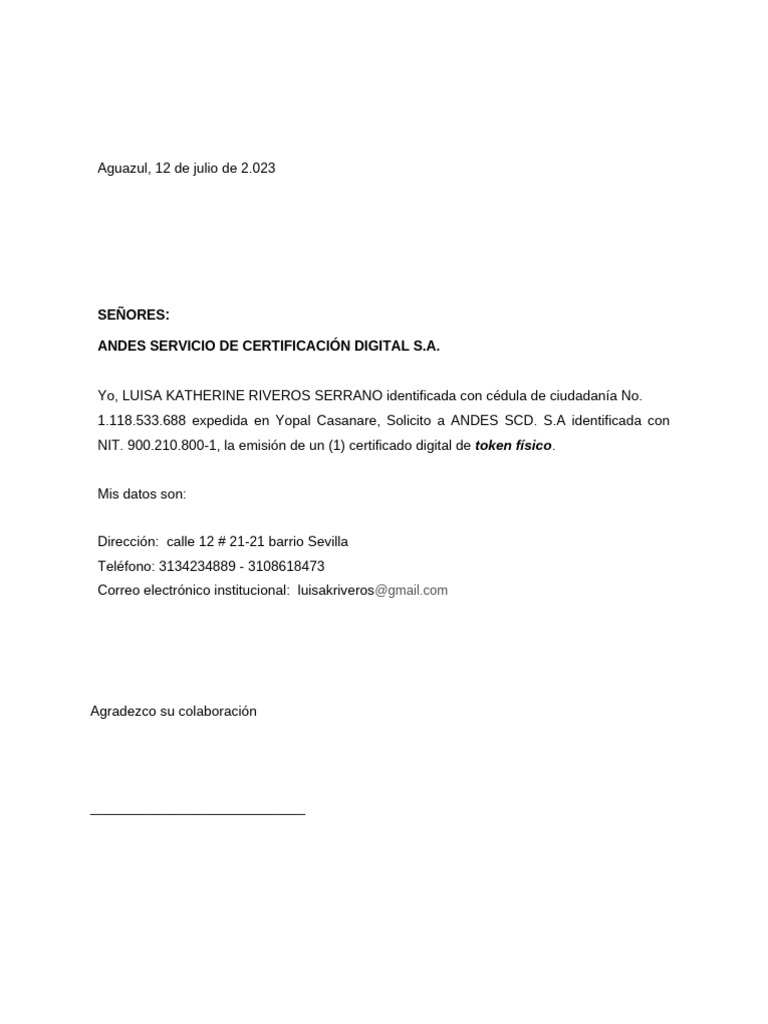 Solicitud de Certificado Digital Token | PDF