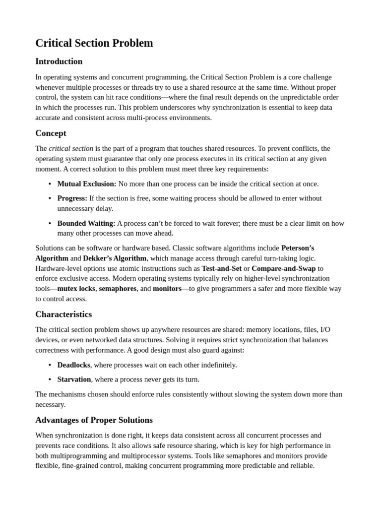 Understanding the Critical Section Problem | PDF | Computer ...