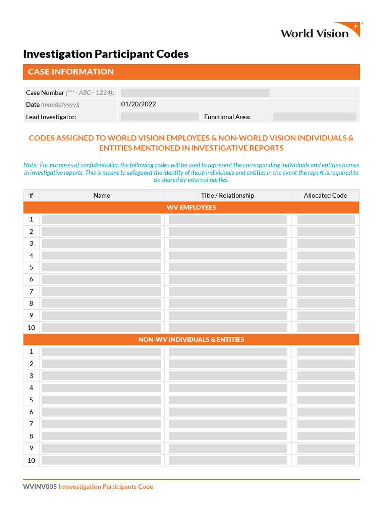 Investigation Participant Codes Guide | PDF