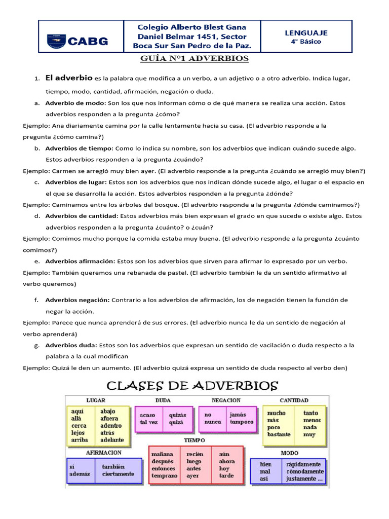 Tipos de Adverbios y Ejercicios | PDF | Adverbio | Lingüística