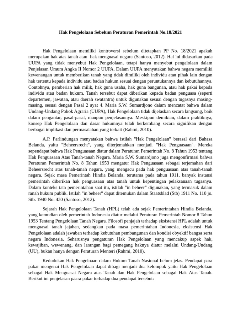 Kontroversi Hak Pengelolaan Tanah Sebelum PP 18/2021 | PDF
