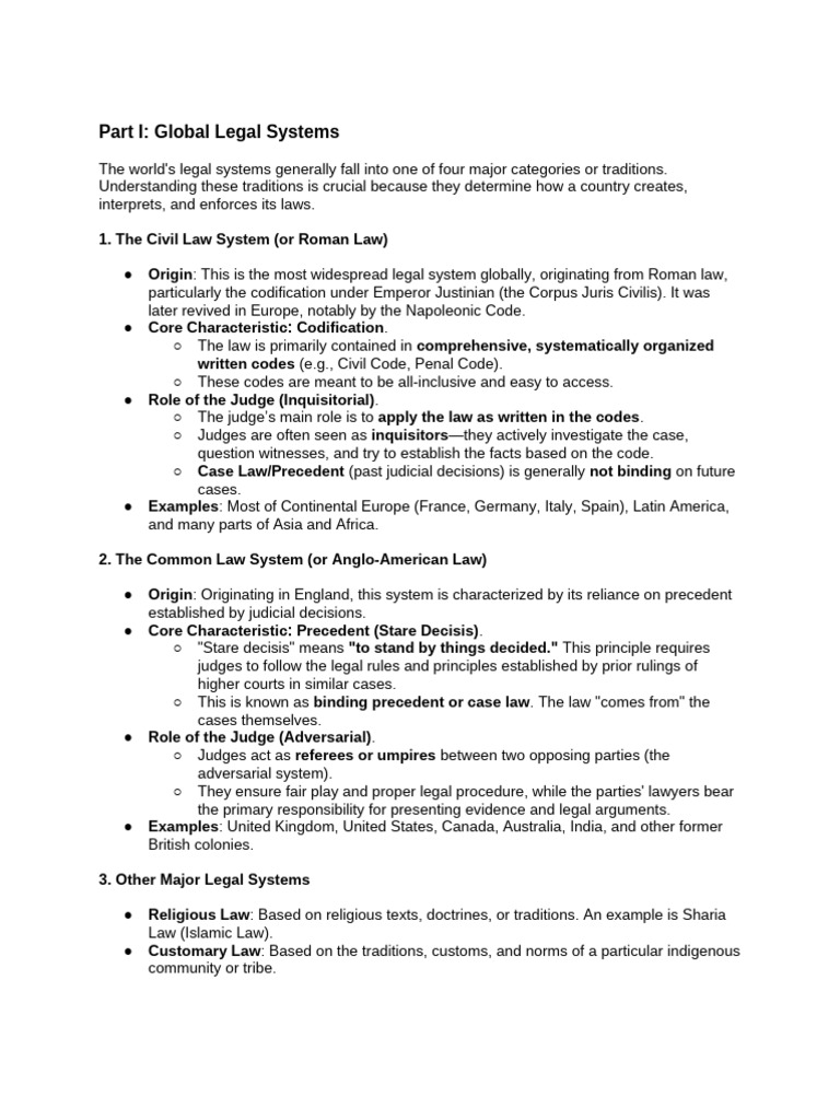 Overview of Global Legal Systems | PDF | Precedent | Common Law
