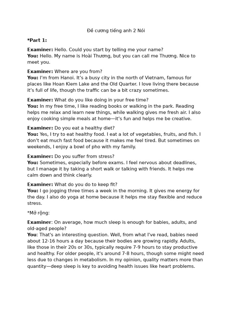 English Speaking Exam Guide | PDF | Sleep