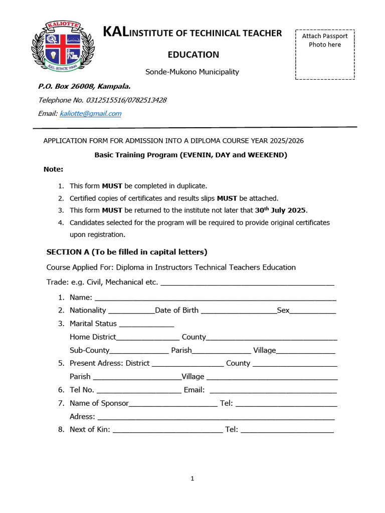 Diploma Admission Application 2025/2026 | PDF | Diploma | Educational ...