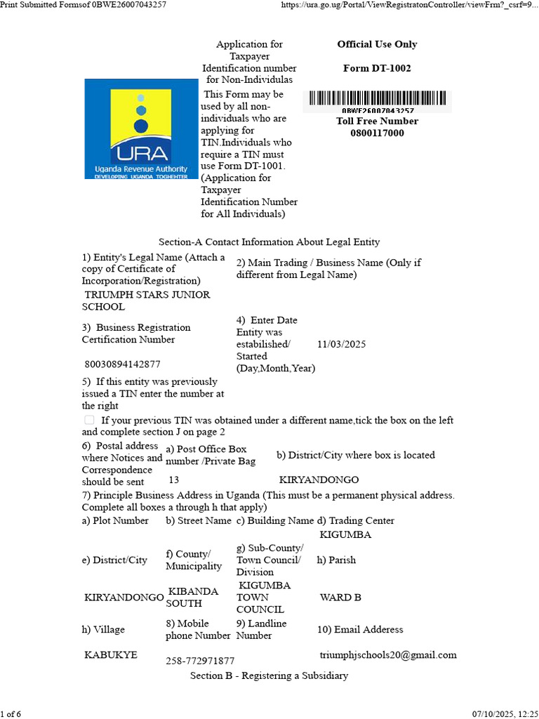 URA TIN Application for Non-Individuals | PDF | Government Finances | Taxes