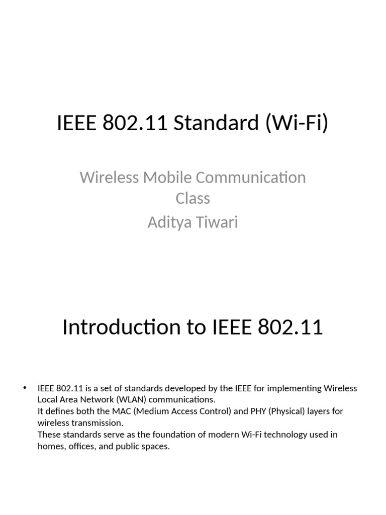 Overview of IEEE 802.11 Wi-Fi Standards | PDF | Ieee 802.11 | Wi Fi