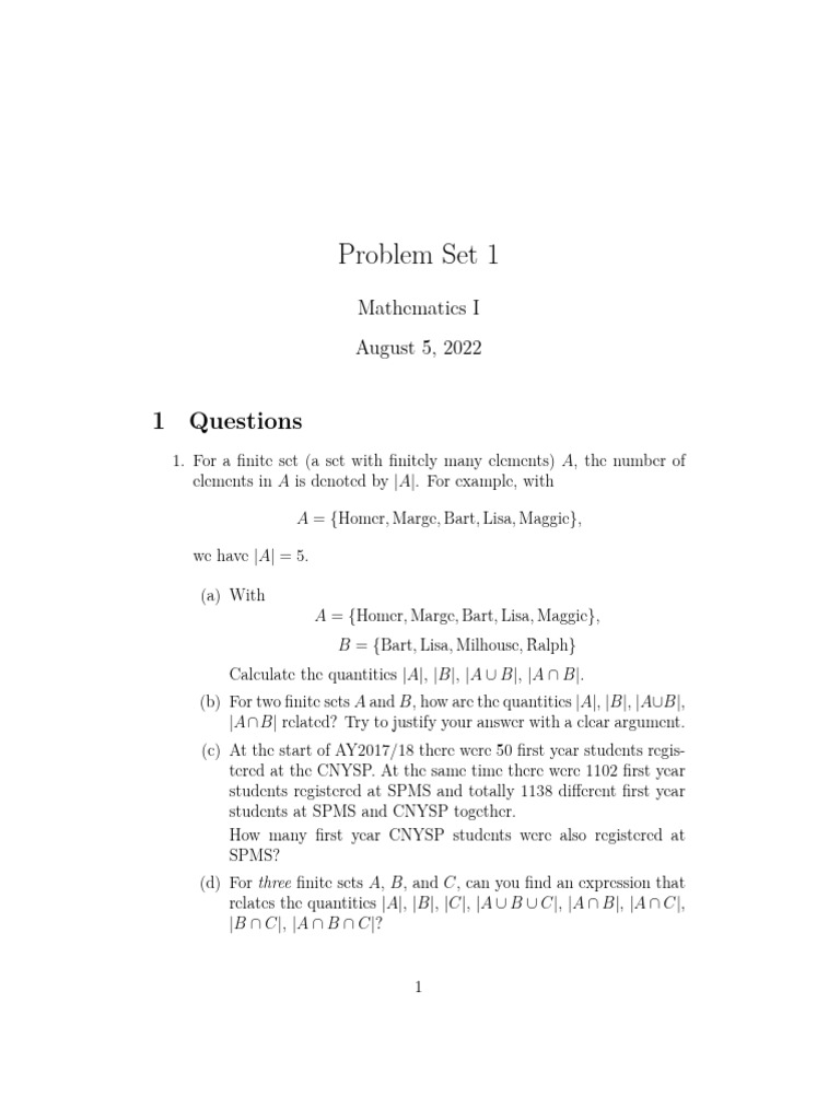Problemset01 Revised | PDF | Function (Mathematics) | If And Only If