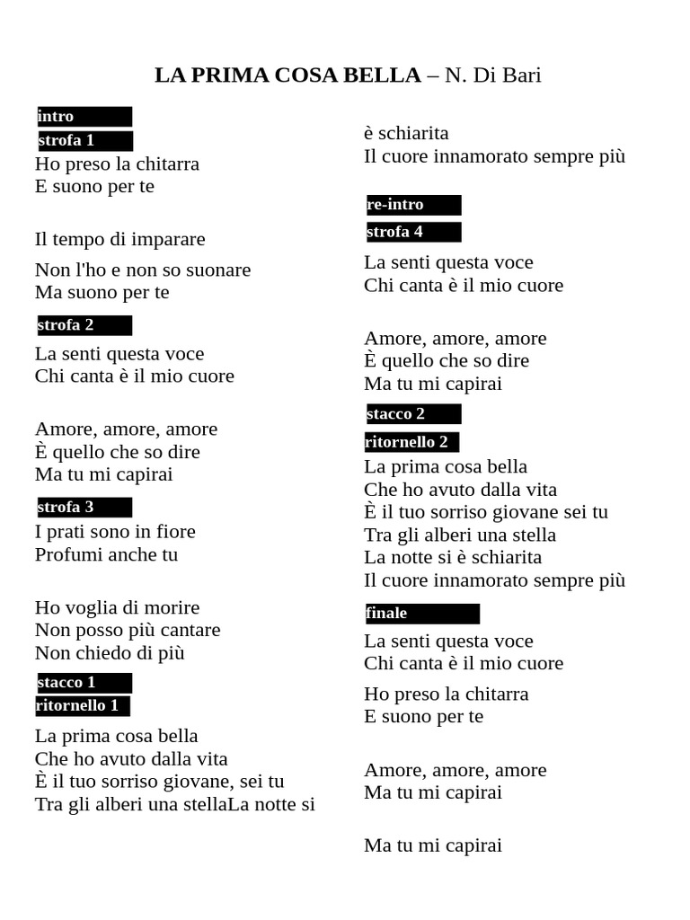 La Prima Cosa Bella Testo | PDF