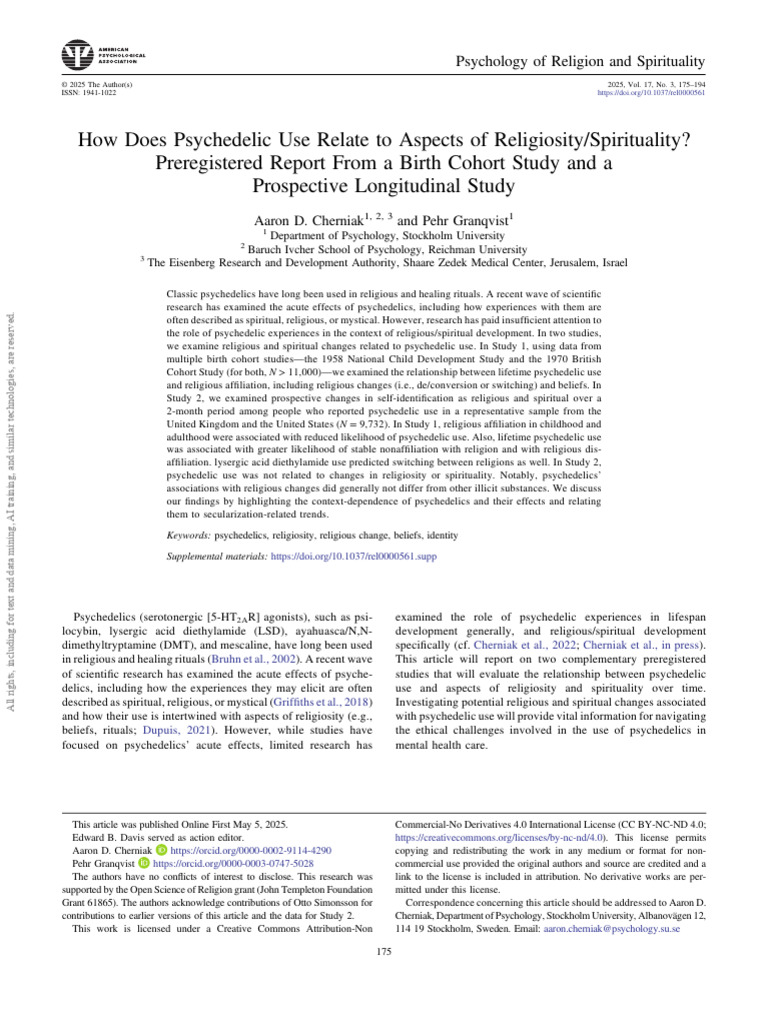 How Does Psychedelic Use Relate To Aspects of Religiosity-Spirituality ...