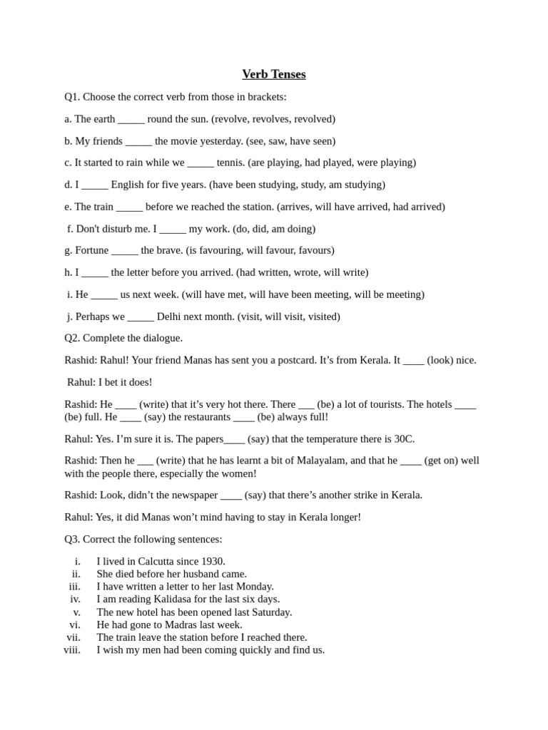 Understanding Verb Tenses: Exercises and Corrections | PDF
