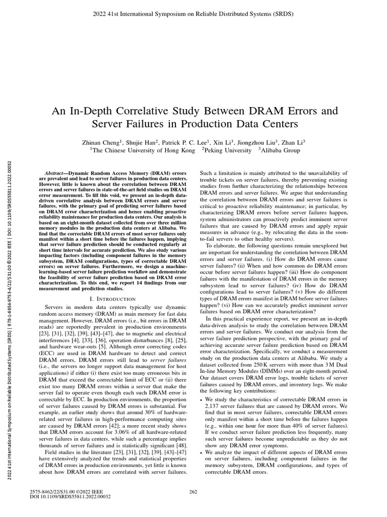 DRAM Errors and Server Failures Analysis | PDF | Dynamic Random Access ...