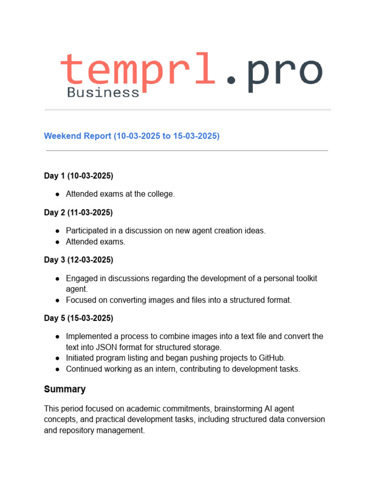 Weekend Report: Exams and AI Development | PDF
