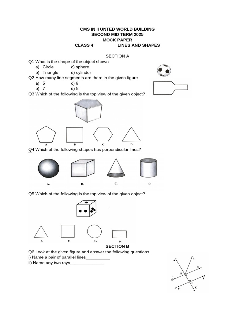 Class 4 Geometry Mock Paper 2025 | PDF | Shape | Euclid