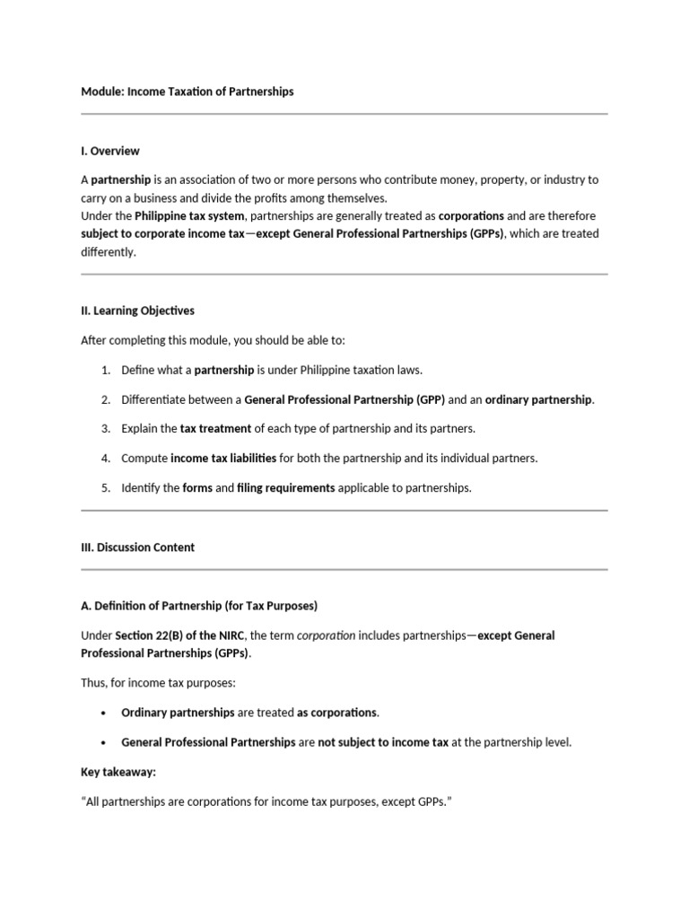 Taxation of Partnerships in the Philippines | PDF | Tax Deduction ...