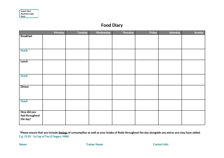 Weekly Food Diary Template | PDF