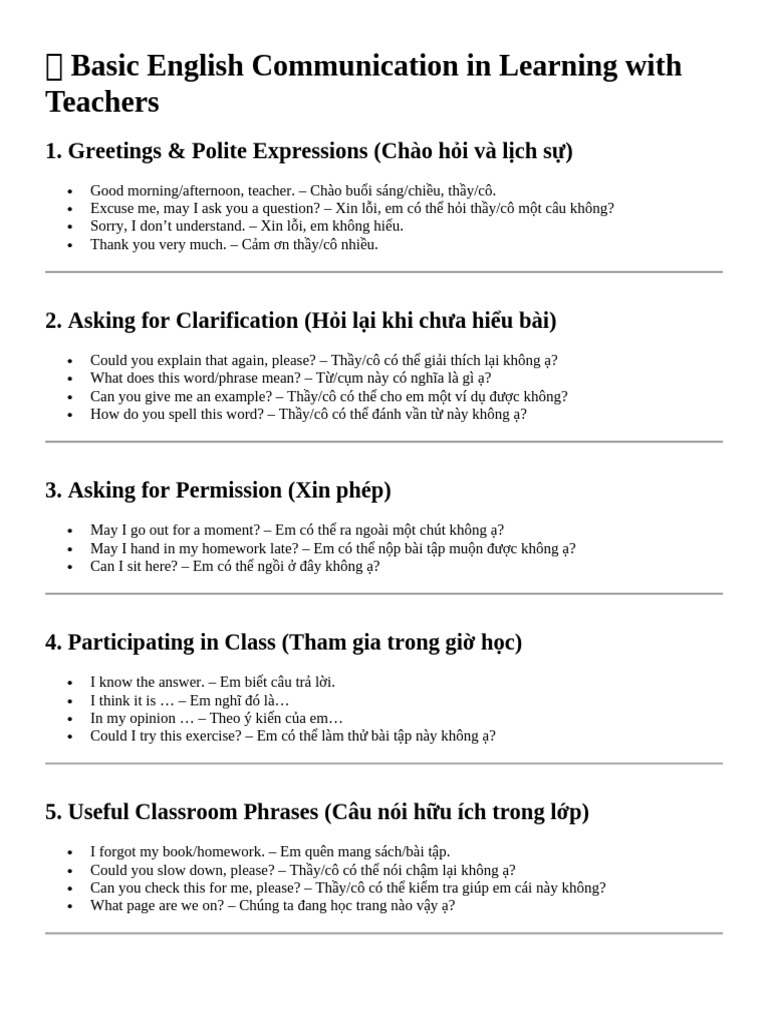 ? Basic English Communication in Learning With Teachers | PDF