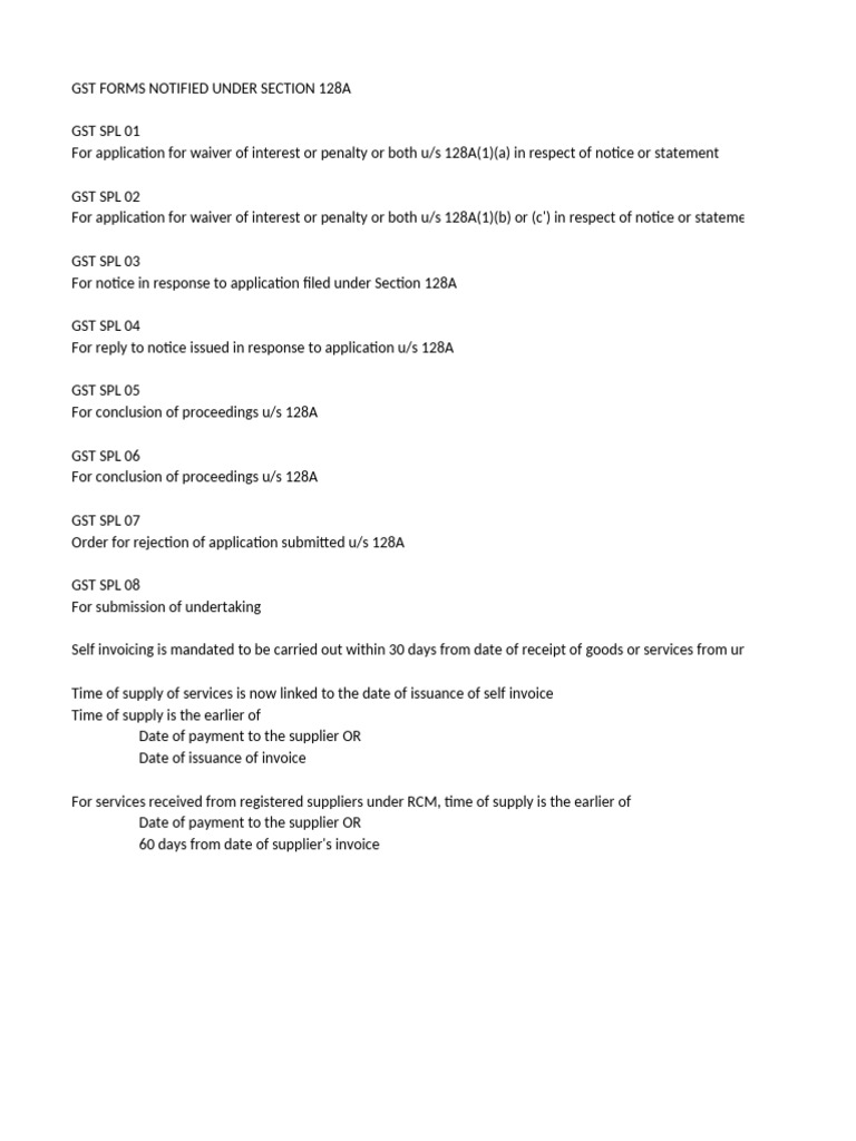 GST Forms Under Section 128A Explained | PDF