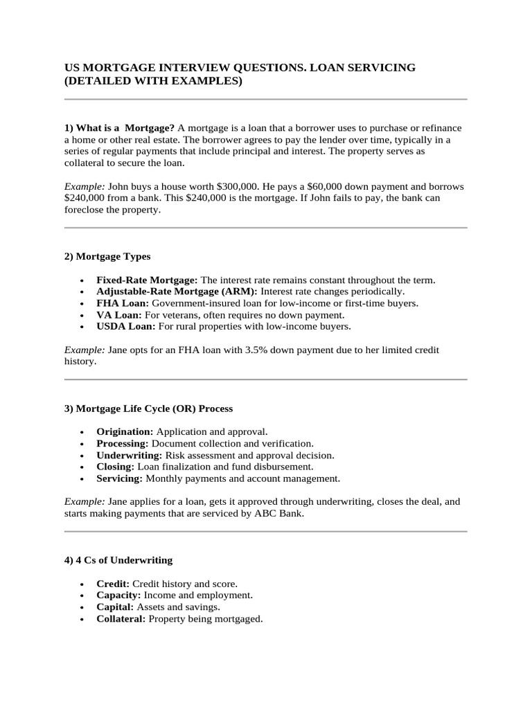 US Mortgage Interview Questions Guide | PDF | Mortgages | Foreclosure