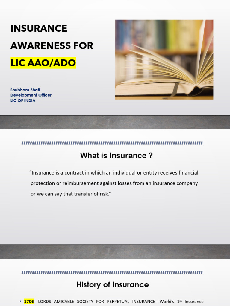LIC AAO/ADO Insurance Awareness Guide | PDF | Insurance | Financial ...