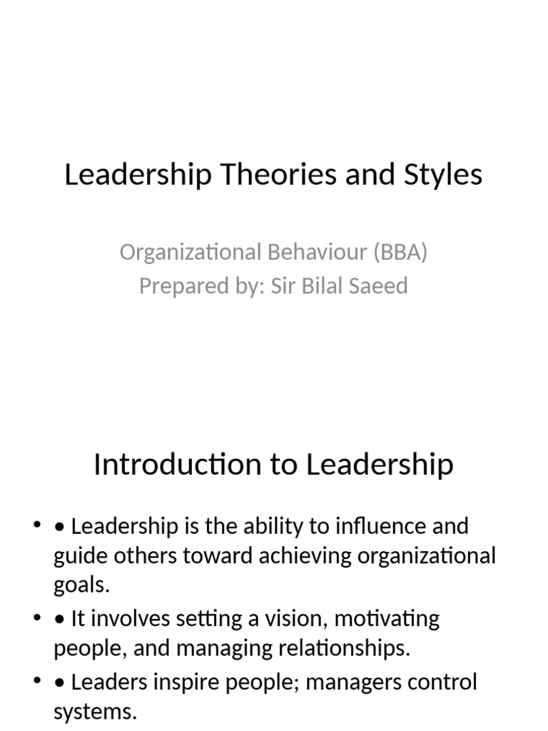 Leadership Theories and Styles BBA | PDF | Leadership ...