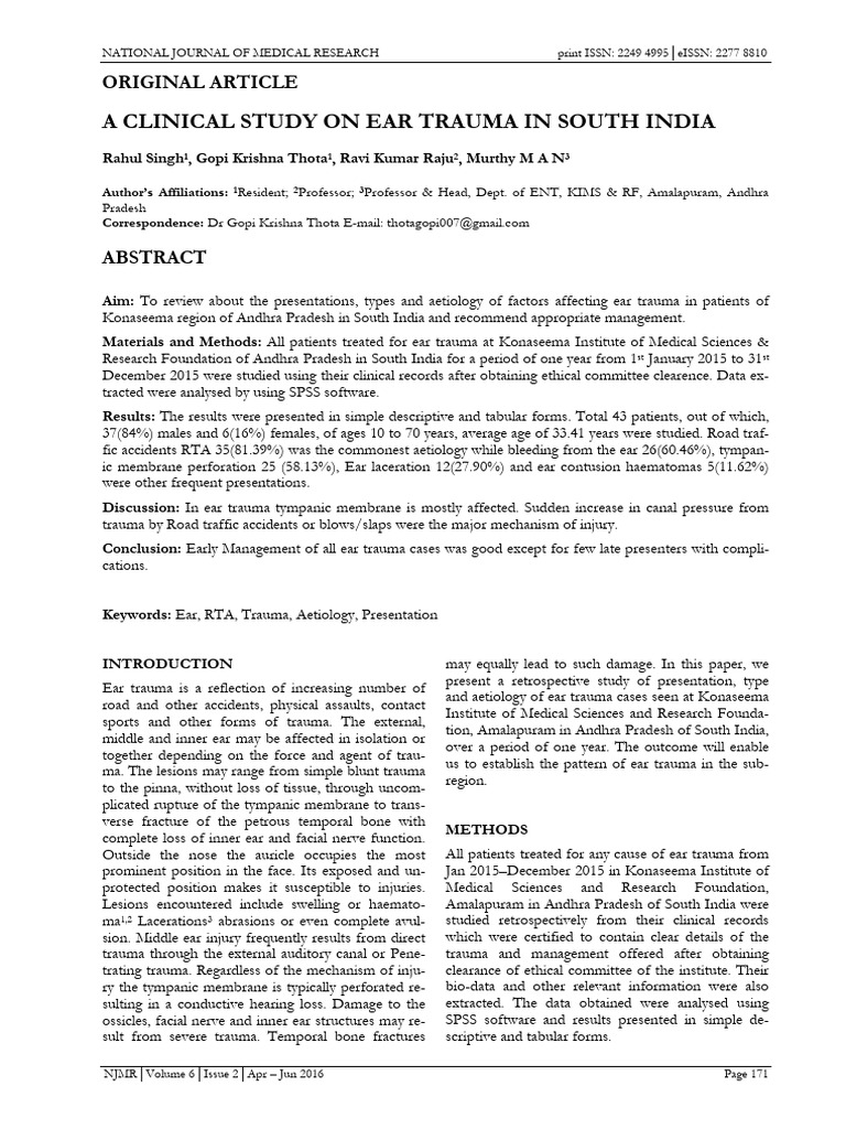 Ear Trauma Study in South India | PDF | Ear | Medical Specialties