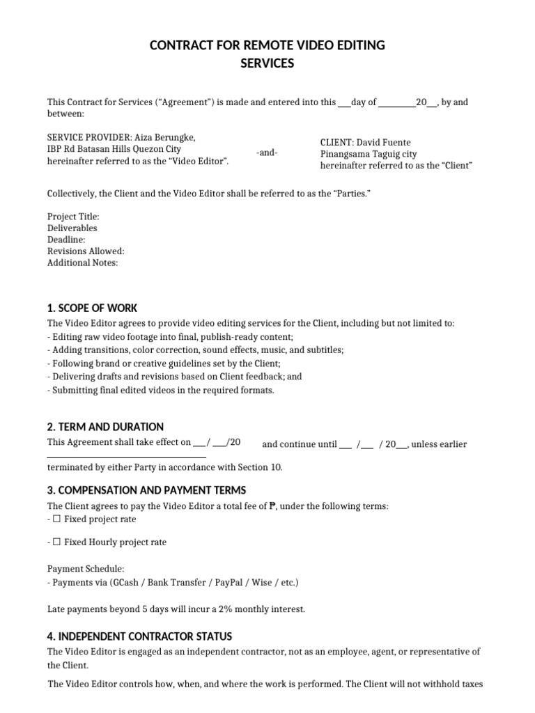 Video Editing Contract Template | PDF | Non Disclosure Agreement